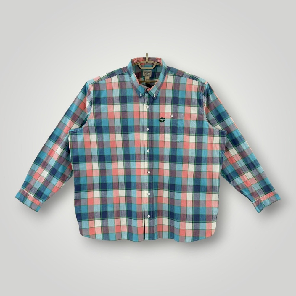 NEW L.L.Bean‎ Mens 3XL Plaid Stretch Chambray Button Down Shirt